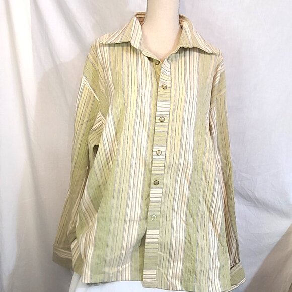 3XL Maltos Green Stripe French Cuff Button Down Collar Dress Shirt - Picture 1 of 10